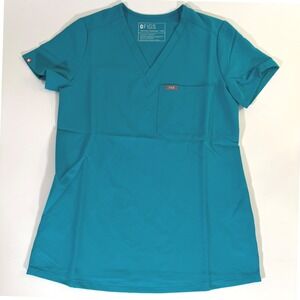 FIGS Catarina Technical Collection Scrub Top Teal XXS V-Neck with Chest Pocket